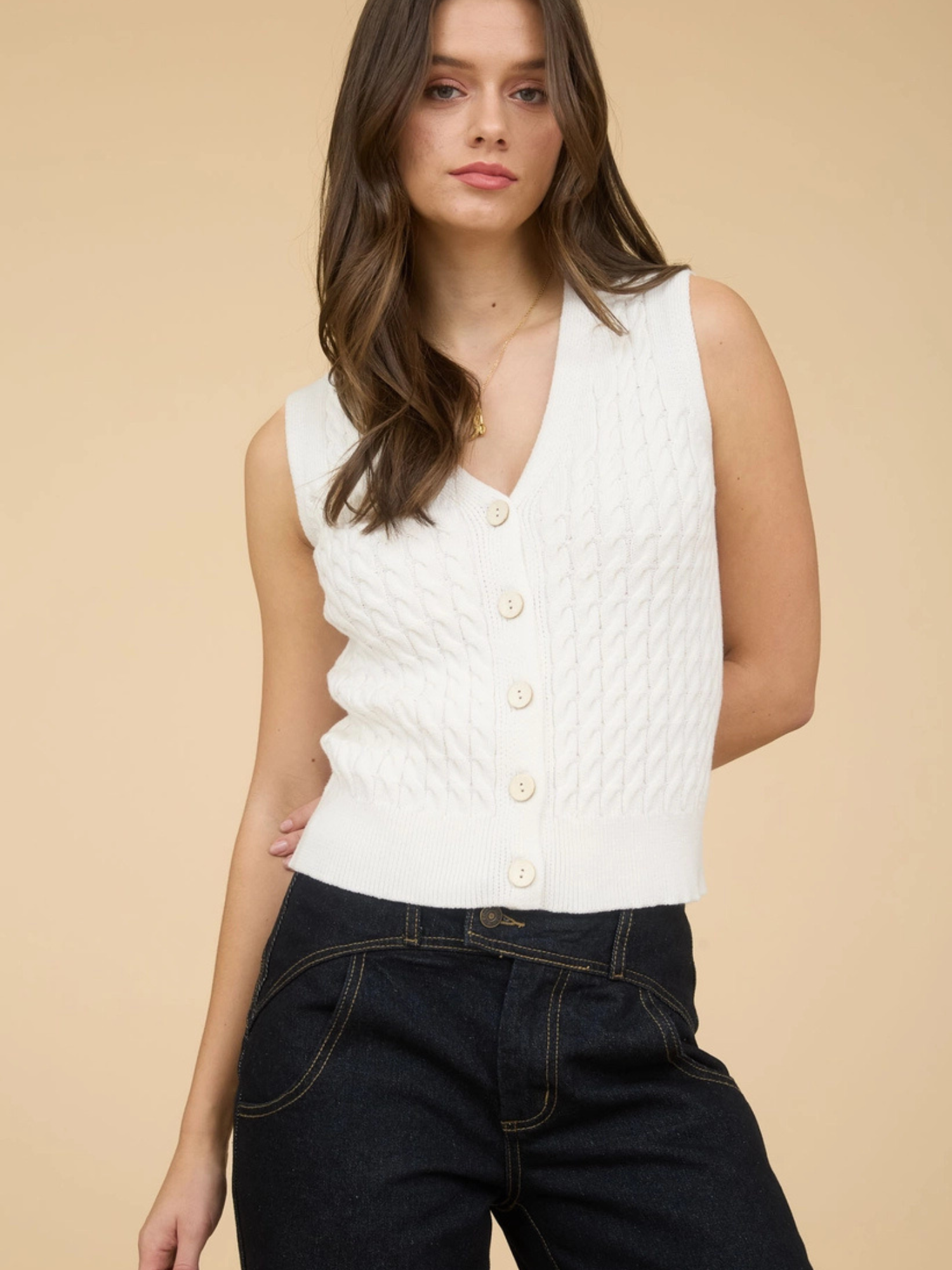 Chaleco tipo cárdigan clásico de punto trenzado