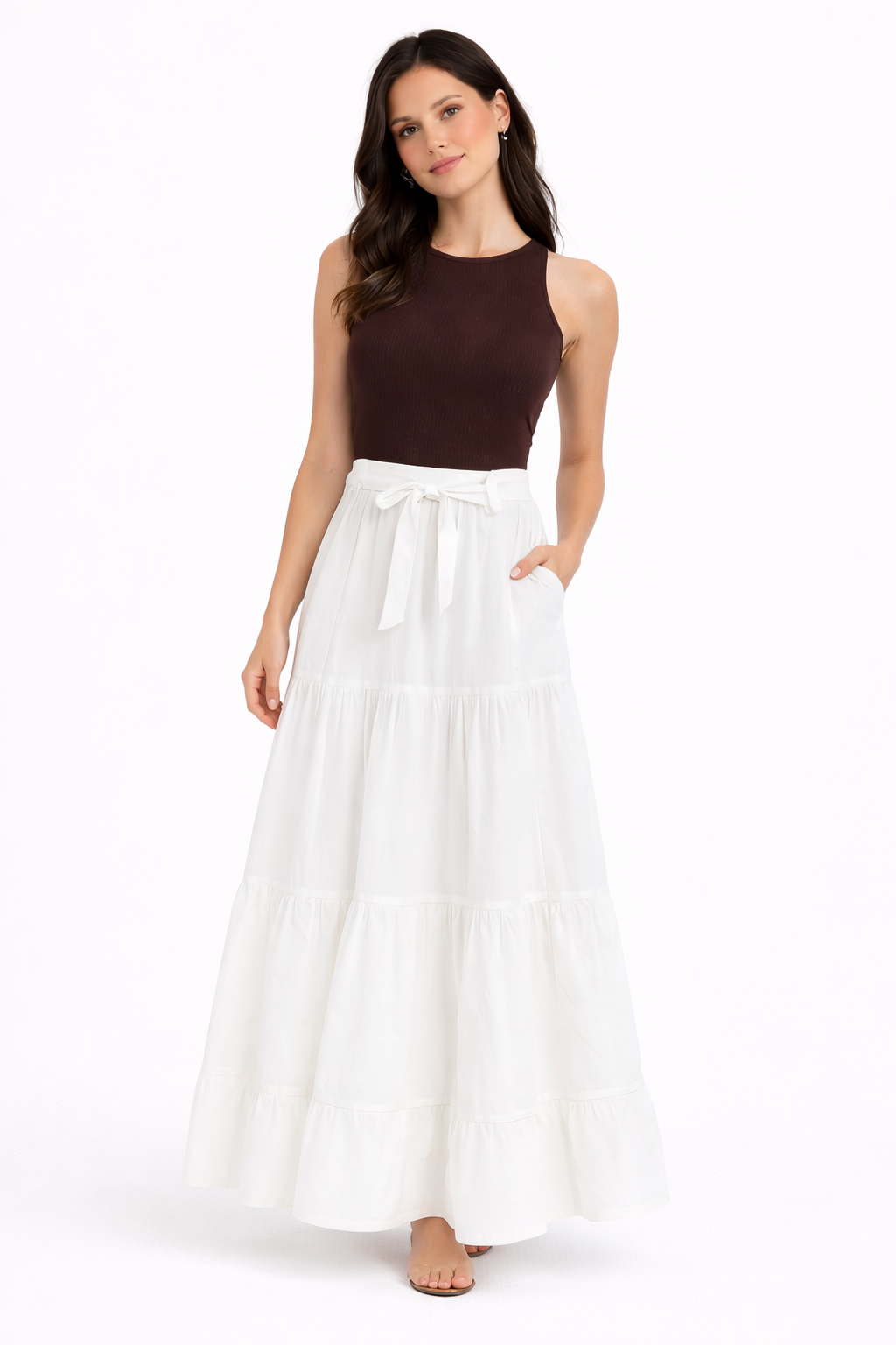 Falda con lazo y dobladillo con volantes