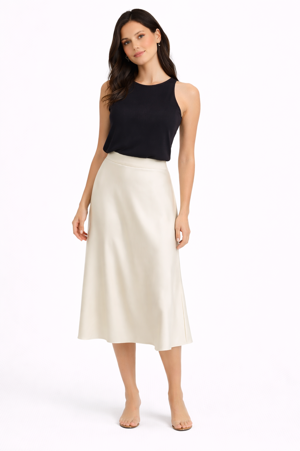 Falda midi de satén