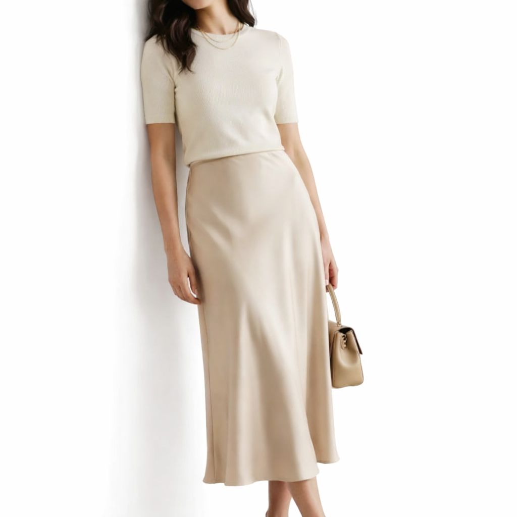 Falda midi drapeada de cintura alta lisa