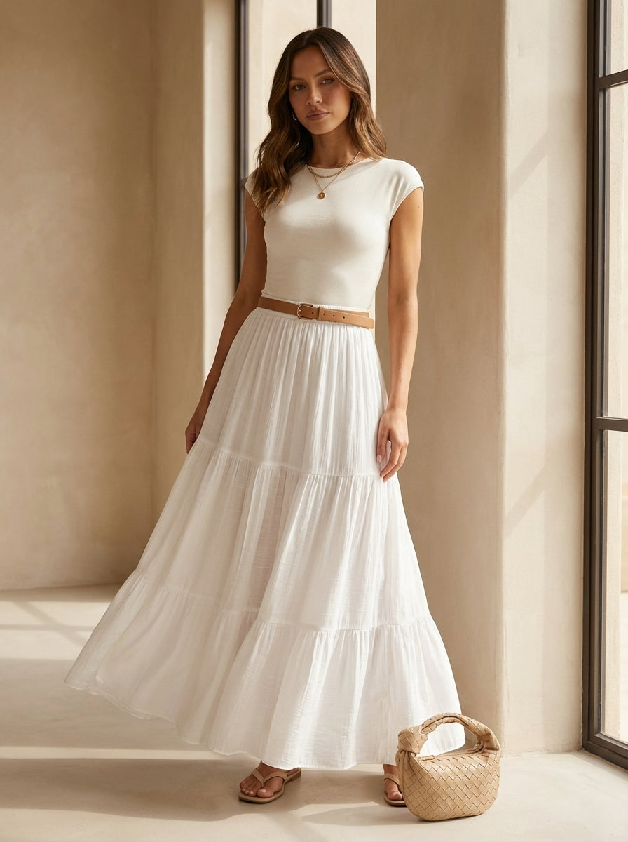 Falda con lazo y dobladillo con volantes